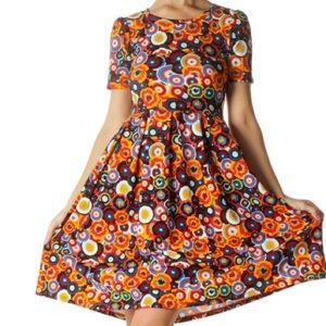 LulaRoe Orange Multicolor Circle Print A-line Dress